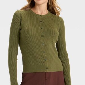 Olive Green Ribbed Cuff Cardigan from A New Day - NWT szXL